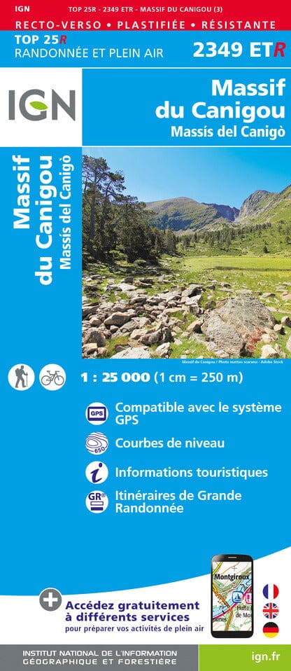 Carte TOP 25 n° 2349 ETR (résistante) - Massif du Canigou (Pyrénées) | IGN carte pliée IGN 