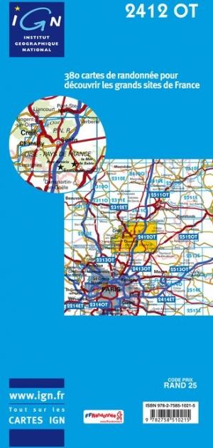 Carte TOP 25 n° 2412 OT - Forêts de Chantilly, d'Halatte et d'Ermenonville | IGN carte de randonnée IGN