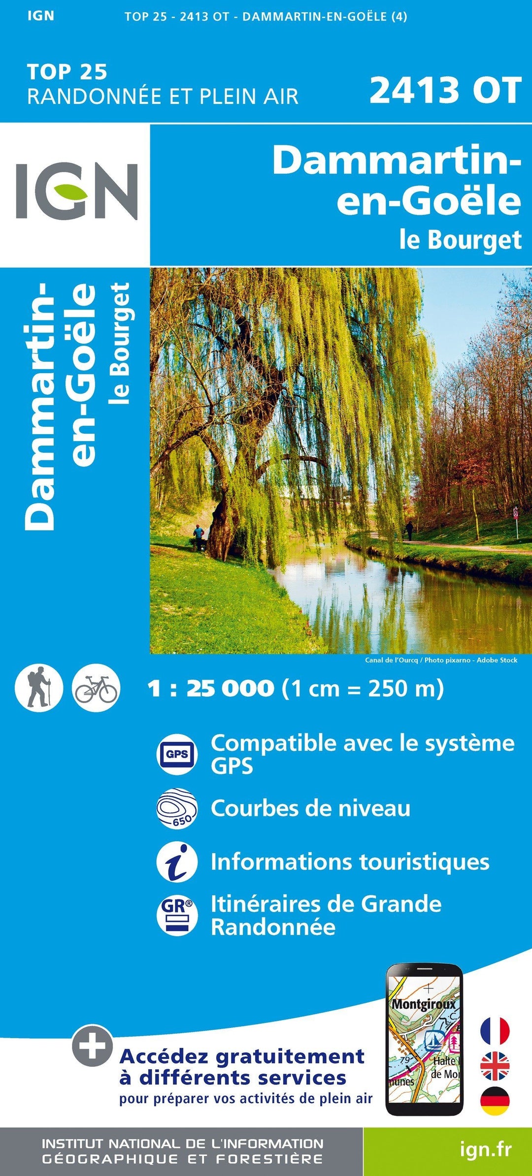 Carte TOP 25 n° 2413 OT - Dammartin-en-Goële, le Bourget | IGN carte pliée IGN 