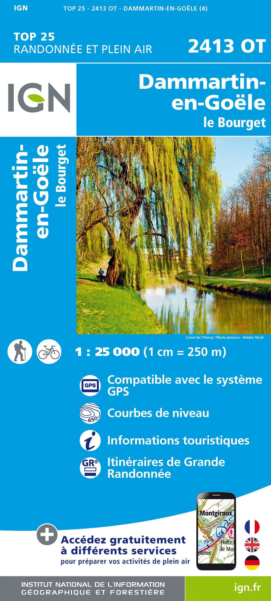 Carte TOP 25 n° 2413 OT - Dammartin-en-Goële, le Bourget | IGN carte pliée IGN 
