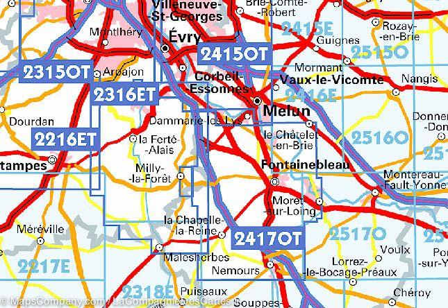 Carte TOP 25 n° 2417 OTR (Résistante) - Forêt de Fontainebleau & Forêt des Trois Pignons | IGN carte de randonnée IGN