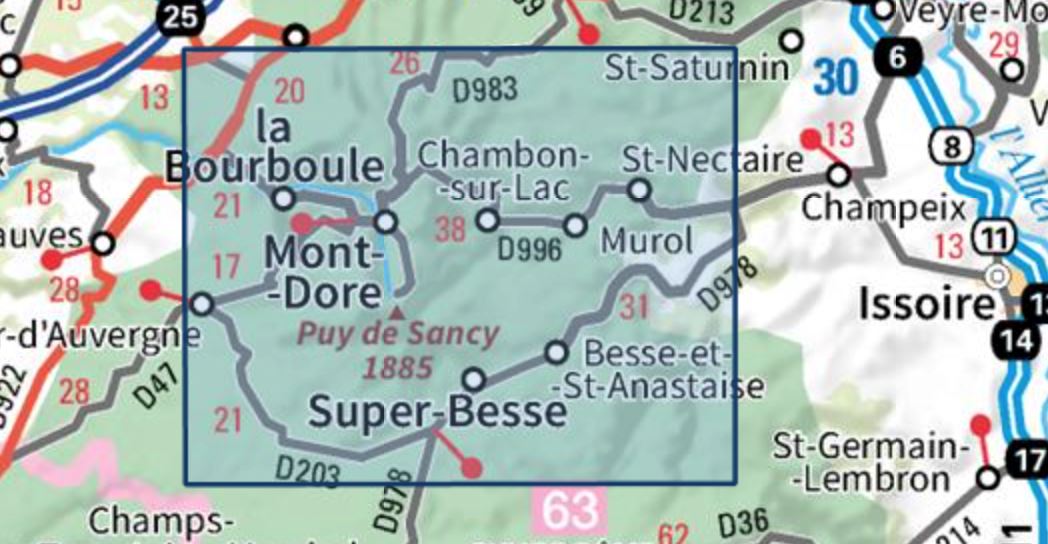 Carte TOP 25 n° 2432 ET - Massif du Sancy (Massif Central) | IGN carte de randonnée IGN