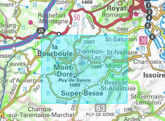Carte TOP 25 n° 2432 ETR (résistante) - Massif du Sancy (Massif Central) | IGN carte de randonnée IGN