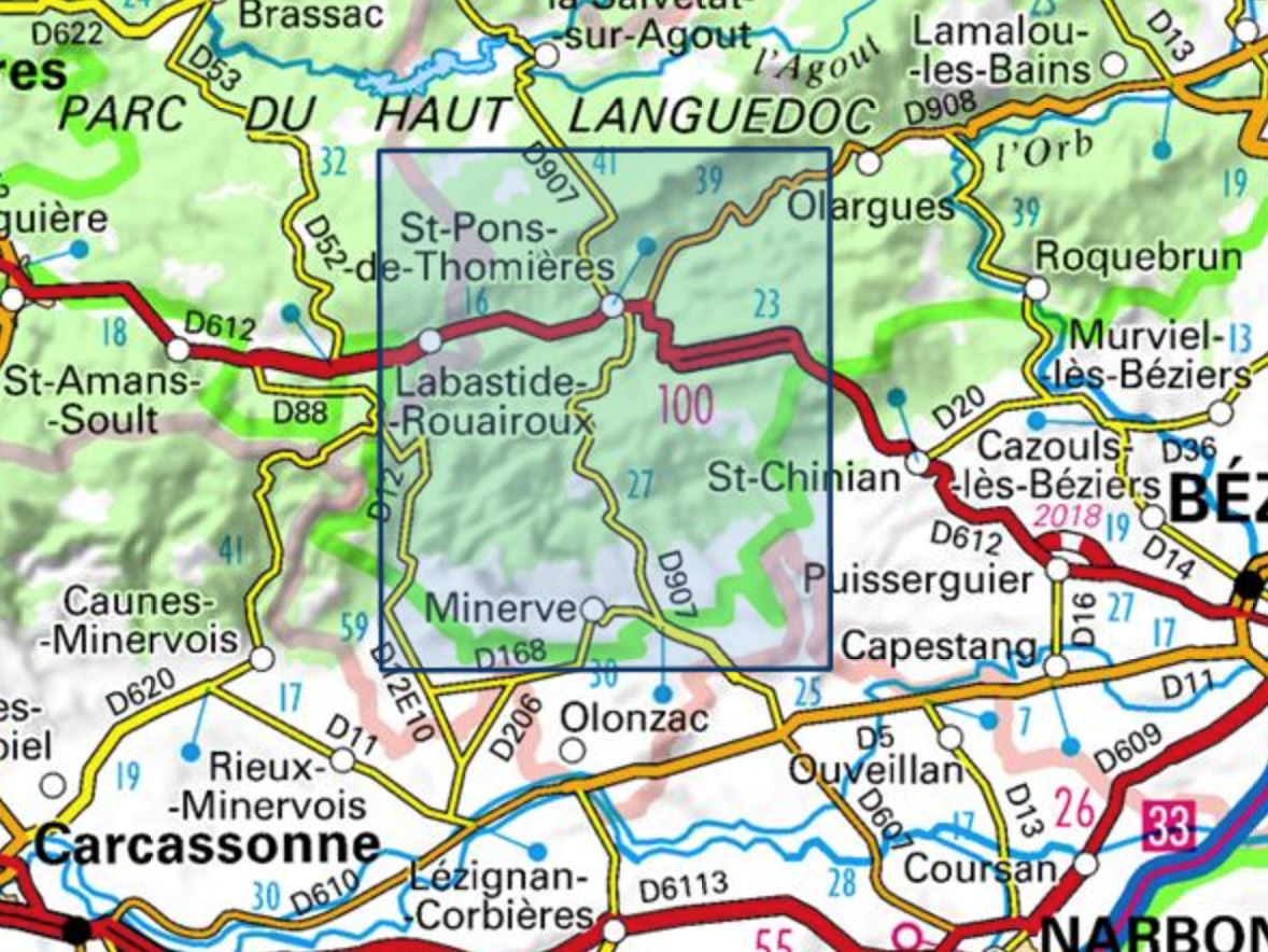 Carte TOP 25 n° 2444 ET - Somail, Minervois, St-Pons-de-Thomières, PNR du Haut-Languedoc | IGN carte de randonnée IGN