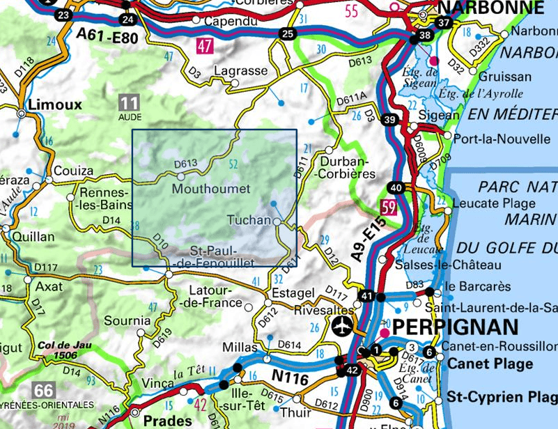 Carte TOP 25 n° 2447 OT - Tuchan & Massif des Corbières | IGN carte de randonnée IGN