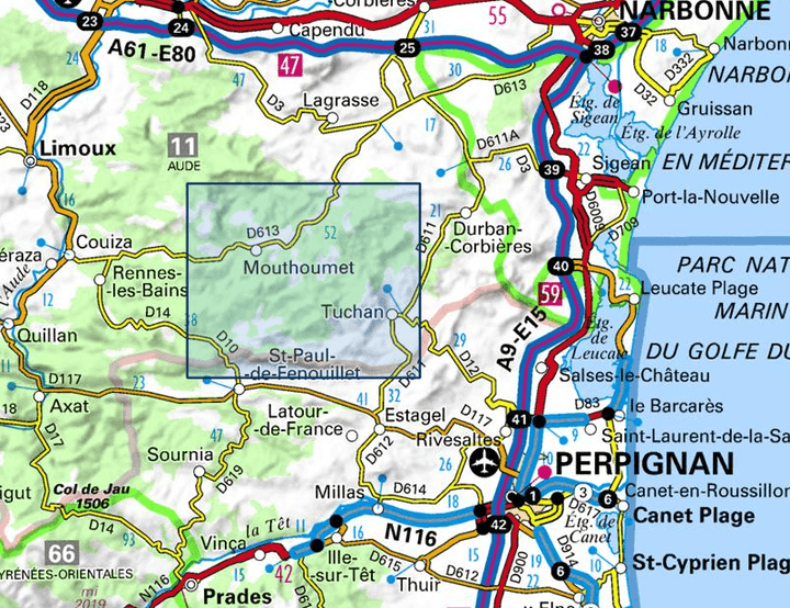 Carte TOP 25 n° 2447 OT - Tuchan & Massif des Corbières (Pyrénées) | IGN carte pliée IGN 