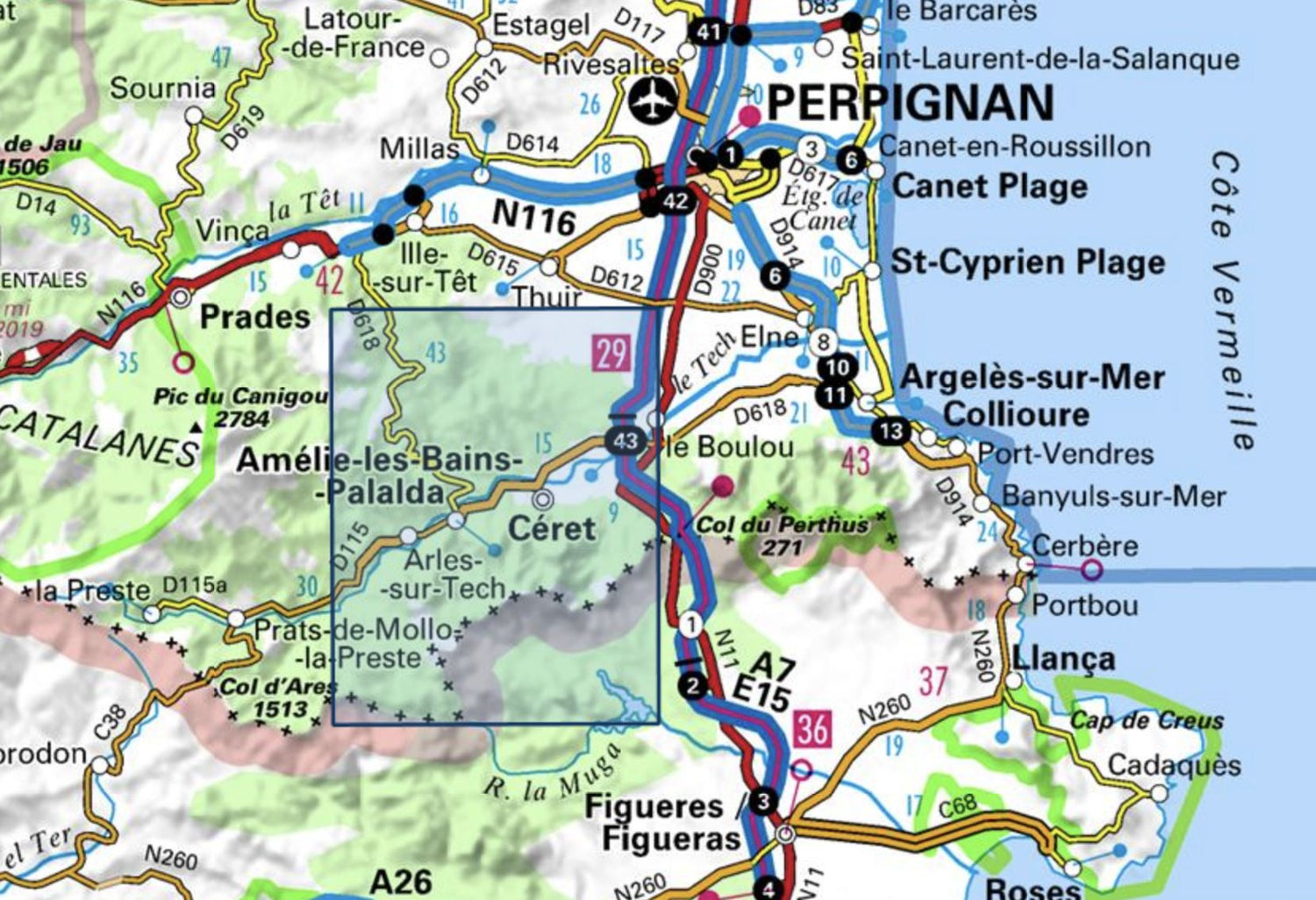 Carte TOP 25 n° 2449 OT - Céret, Amélie les Bains, Palalda & Vallée du Tech (Pyrénées Orientales) carte de randonnée IGN