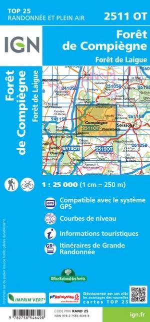 Carte TOP 25 n° 2511 OT - Forêts de Compiègne et de Laigue | IGN carte de randonnée IGN