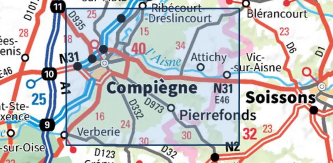 Carte TOP 25 n° 2511 OT - Forêts de Compiègne et de Laigue | IGN carte de randonnée IGN