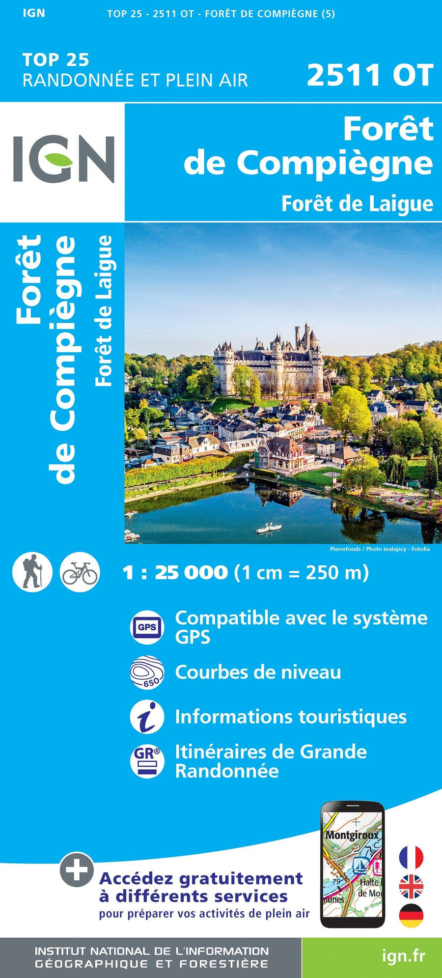 Carte TOP 25 n° 2511 OT - Forêts de Compiègne et de Laigue | IGN carte pliée IGN 