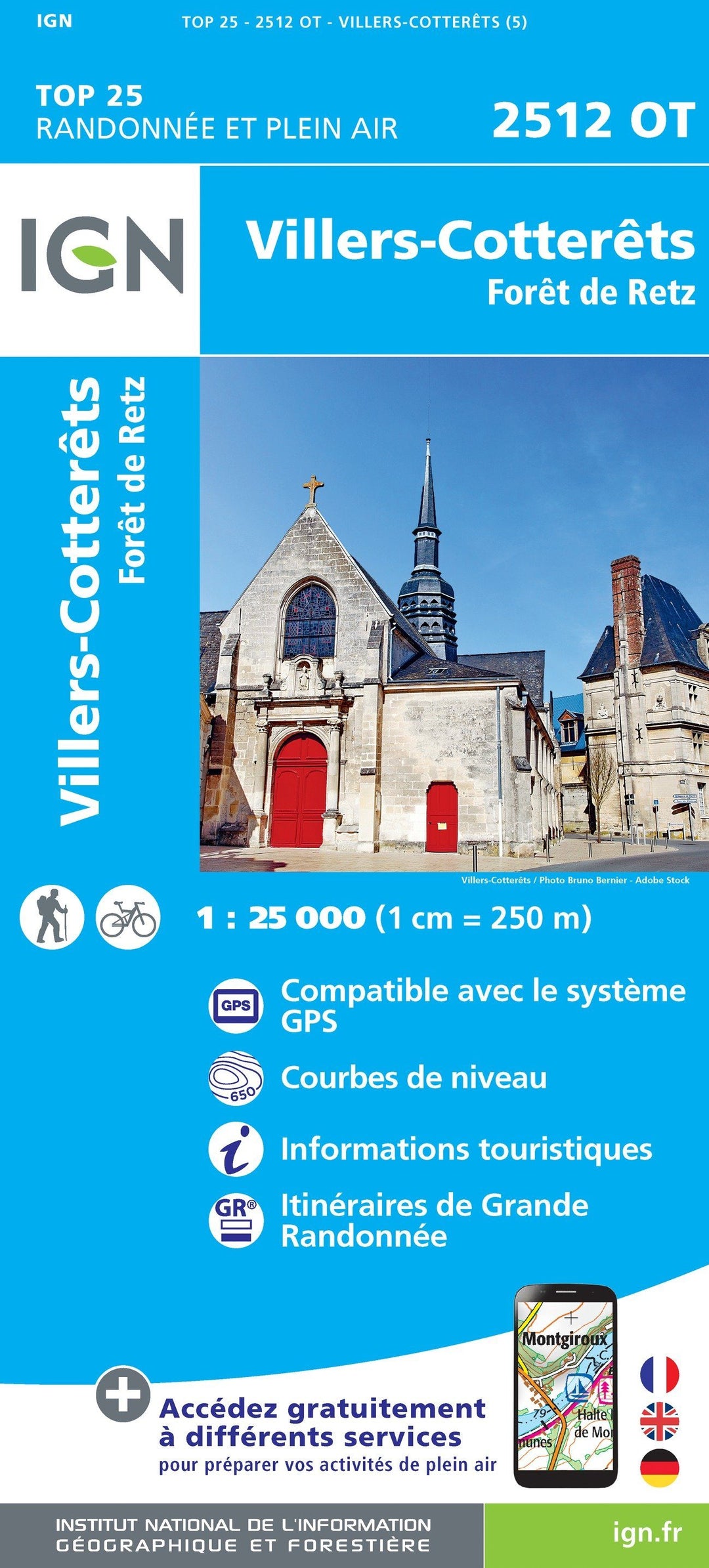 Carte TOP 25 n° 2512 OT - Villers-Cotterêts, Forêt de Retz | IGN carte pliée IGN 