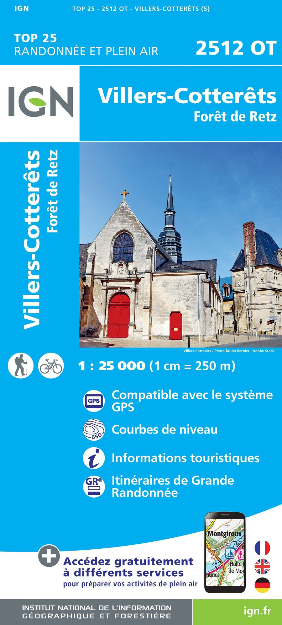 Carte TOP 25 n° 2512 OT - Villers-Cotterêts, Forêt de Retz | IGN carte pliée IGN 
