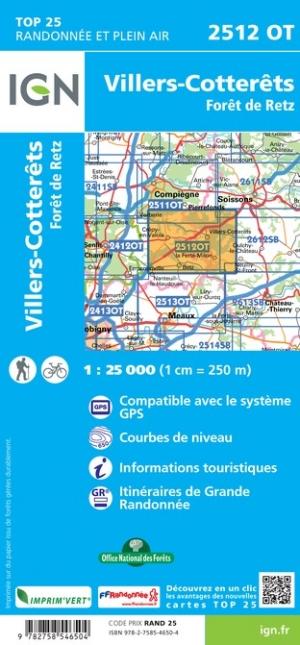 Carte TOP 25 n° 2512 OT - Villers-Cotterêts, Forêt de Retz | IGN carte de randonnée IGN