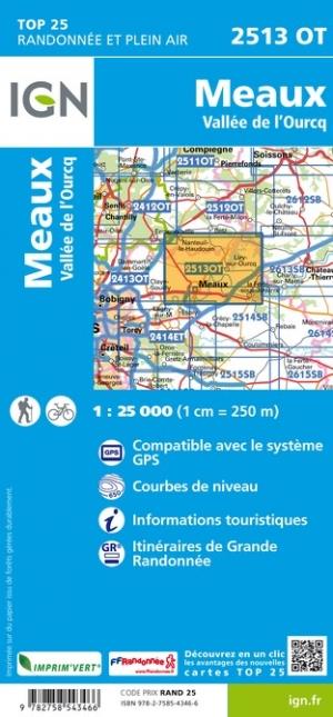 Carte TOP 25 n° 2513 OT - Meaux, Vallée de l'Ourcq | IGN carte de randonnée IGN