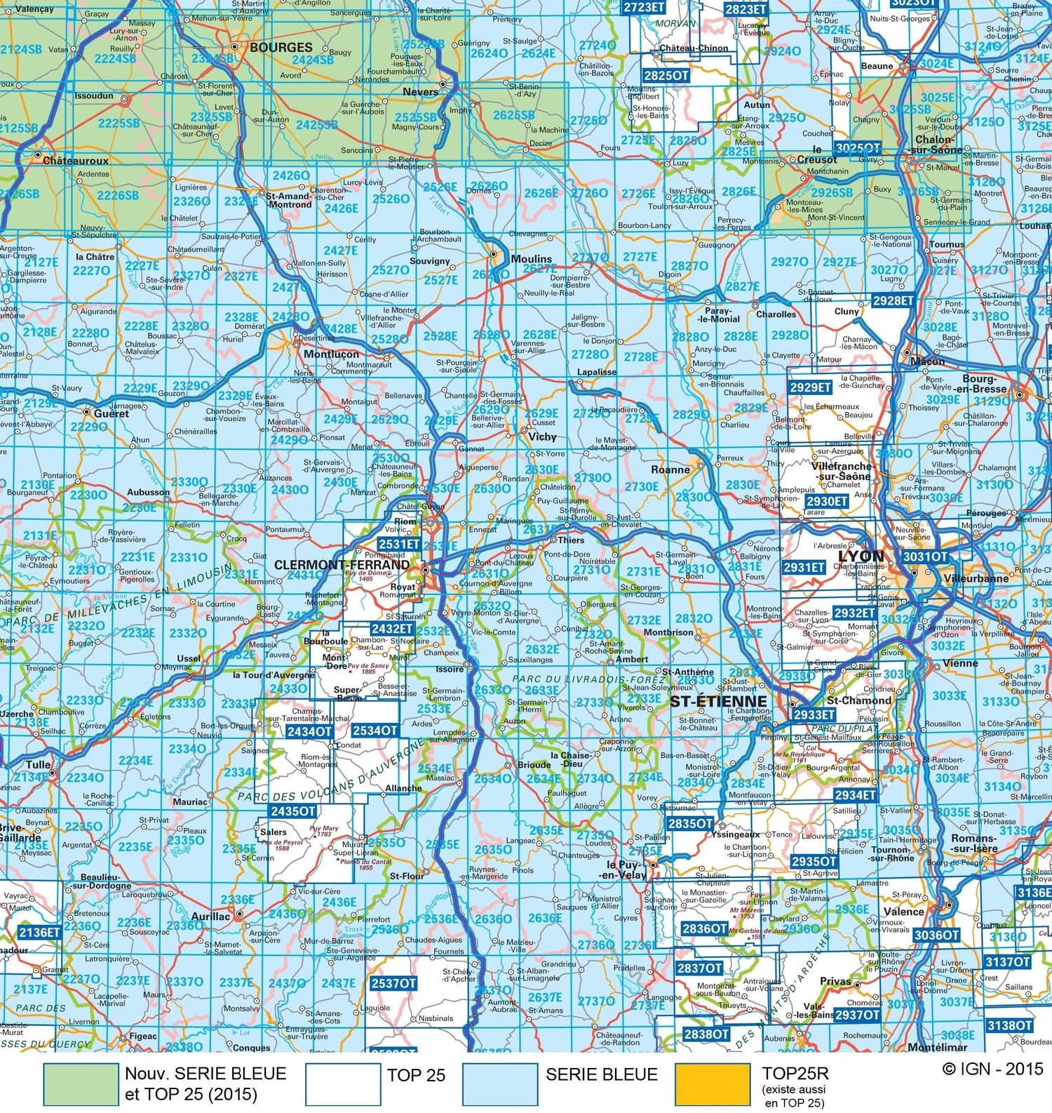 Carte TOP 25 n° 2531 ETR (résistante) - Chaîne des Puys, PNR des Volcans d'Auvergne | IGN carte de randonnée IGN