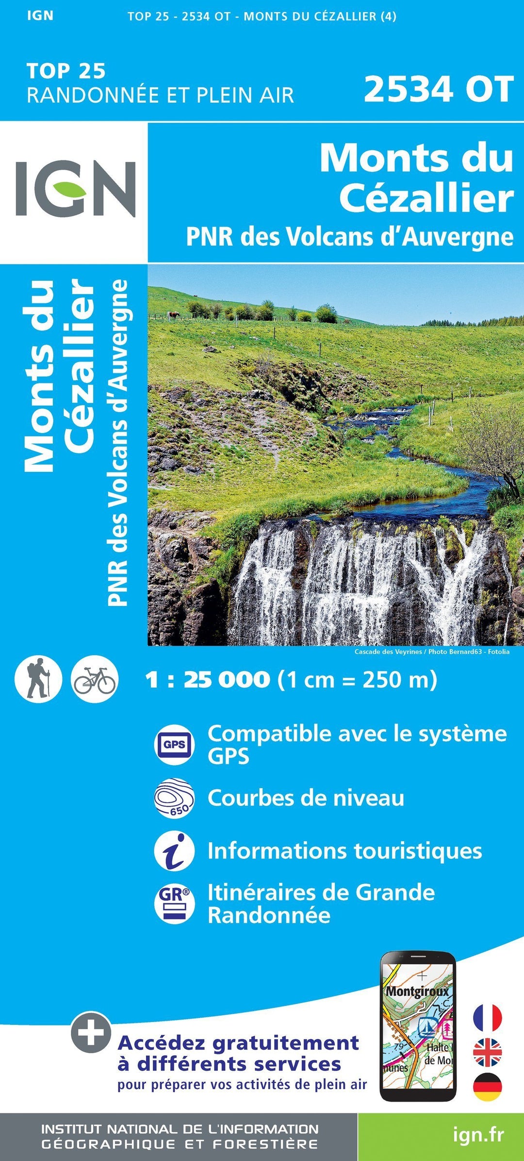 Carte TOP 25 n° 2534 OT - Monts du Cézallier (Massif Central) | IGN carte pliée IGN 
