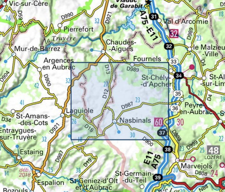Carte TOP 25 n° 2537 OT - Nasbinals, Monts d'Aubrac | IGN carte pliée IGN 