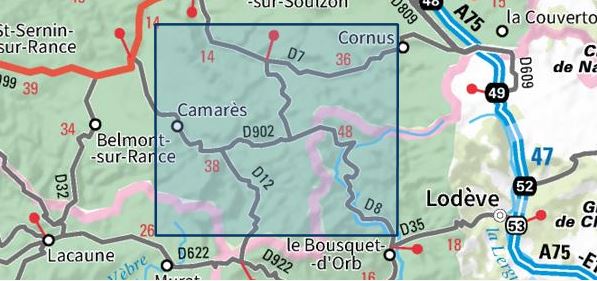 Carte TOP 25 n° 2542 OT - Camarès, Avène | IGN carte de randonnée IGN