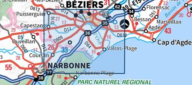 Carte TOP 25 n° 2545 ET - Béziers | IGN carte pliée IGN 