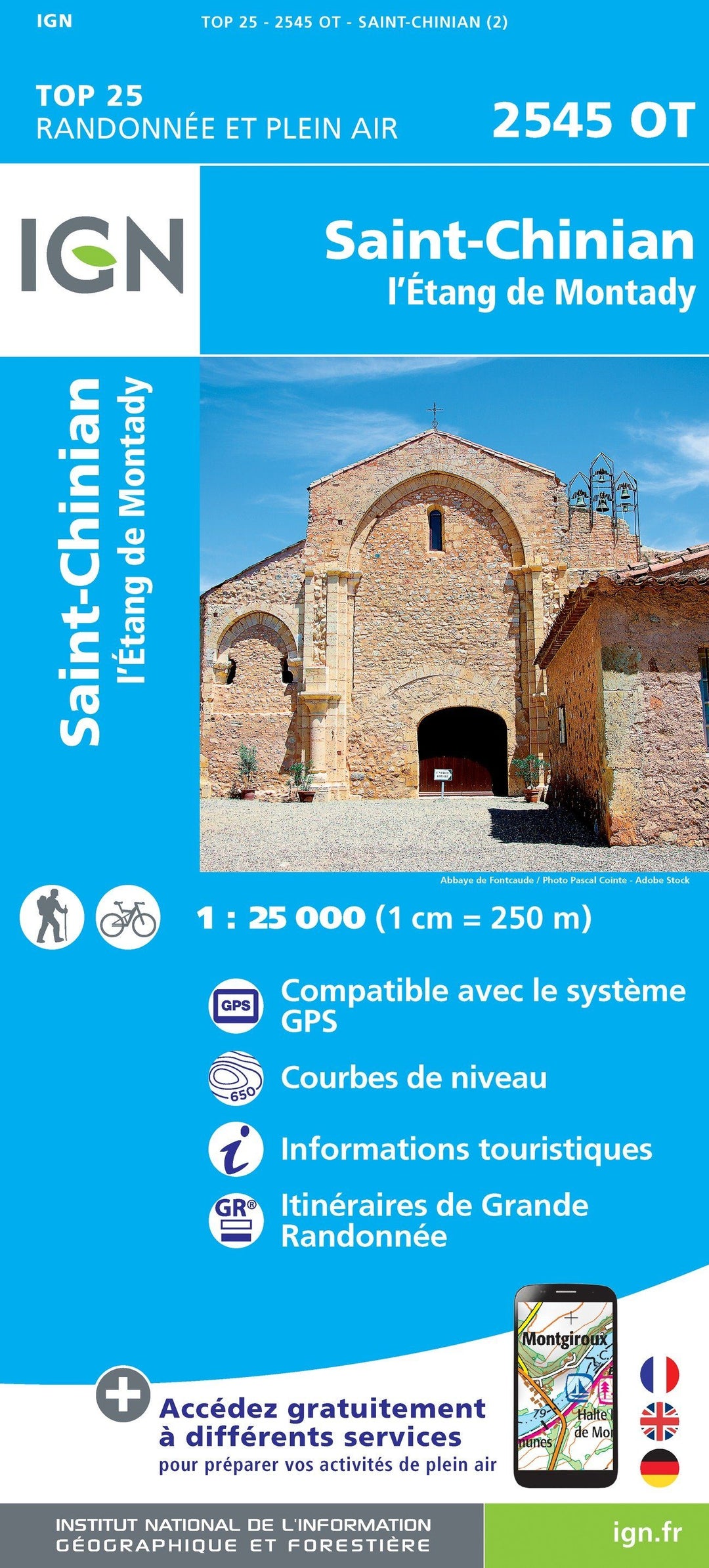 Carte TOP 25 n° 2545 OT - Saint-Chinian, L'Etang de Montady | IGN carte pliée IGN 