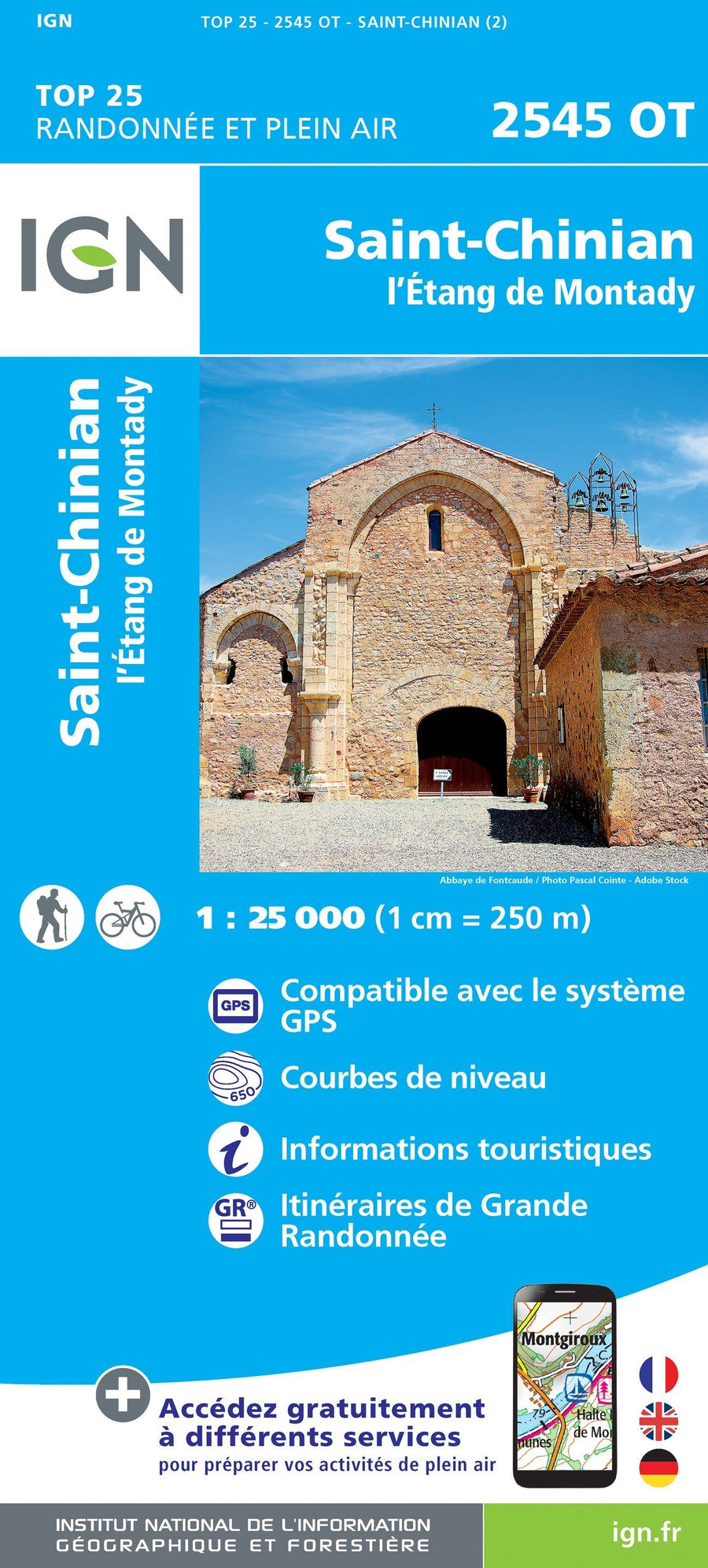Carte TOP 25 n° 2545 OT - Saint-Chinian, L'Etang de Montady | IGN carte pliée IGN 