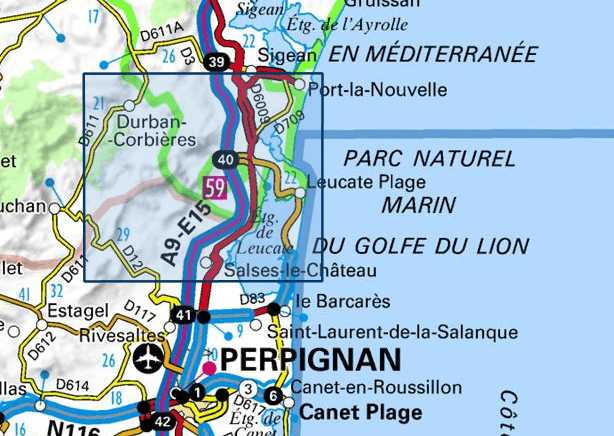 Carte TOP 25 n° 2547 OT - Durban-Corbières, Leucate, Plages du Roussillon | IGN carte pliée IGN 