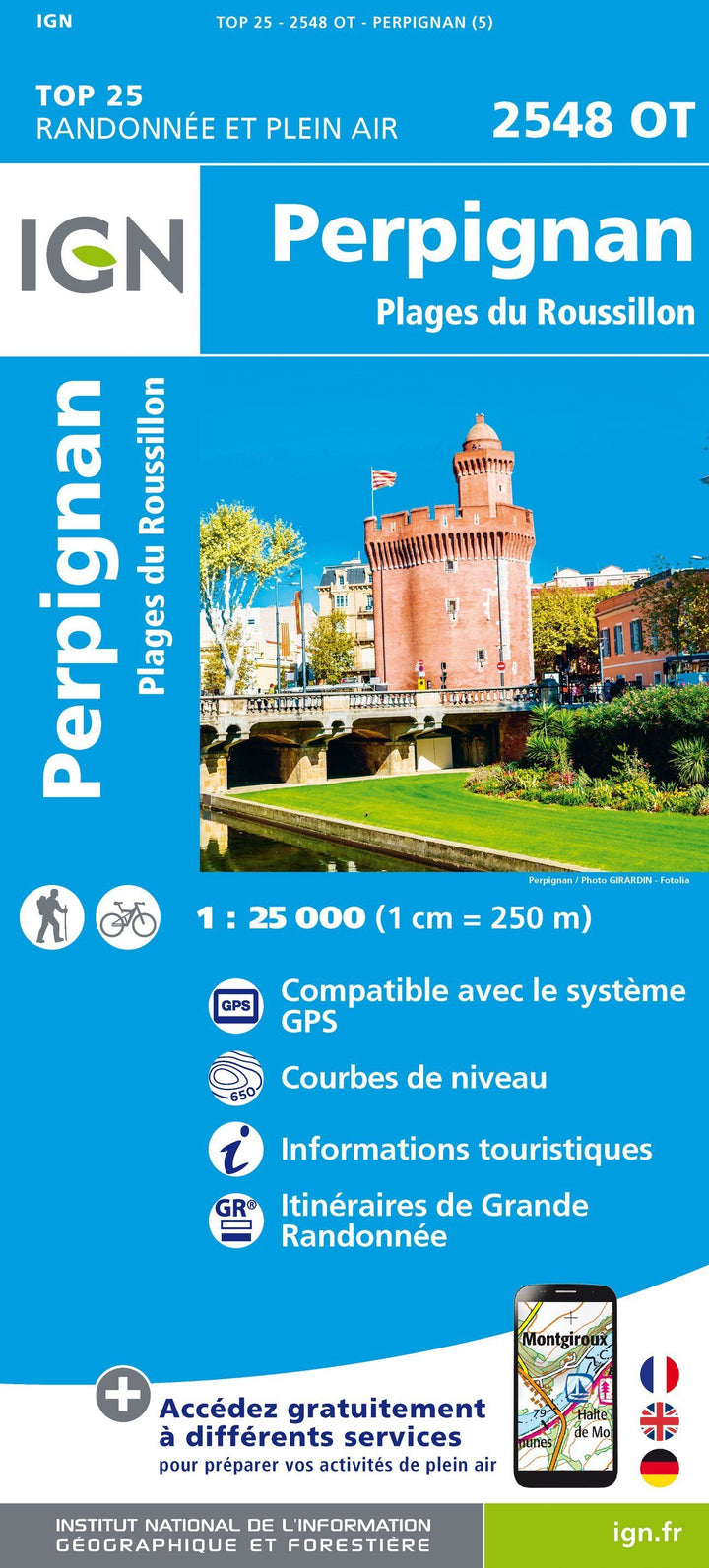Carte TOP 25 n° 2548 OT - Perpignan, Plages du Roussillon | IGN carte pliée IGN 