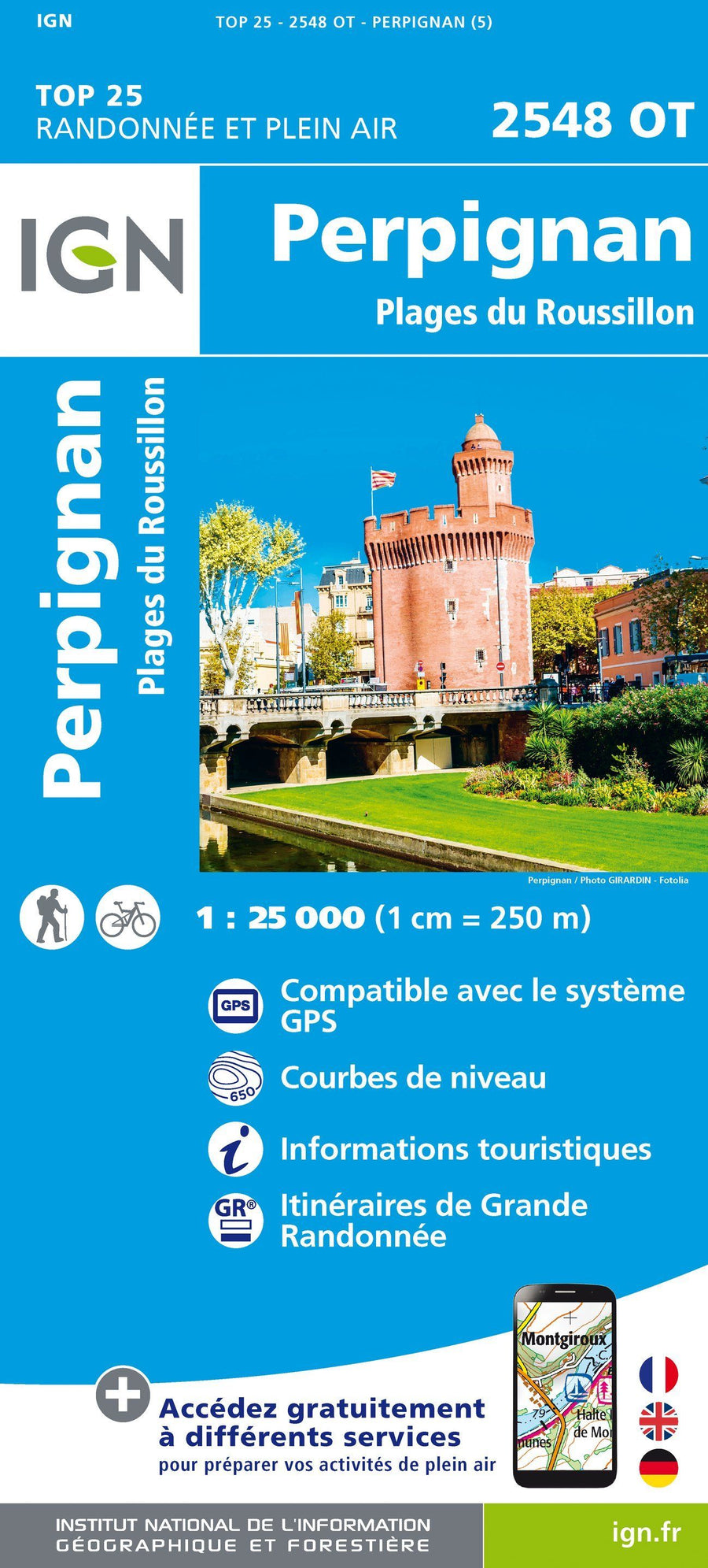 Carte TOP 25 n° 2548 OT - Perpignan, Plages du Roussillon | IGN carte pliée IGN 