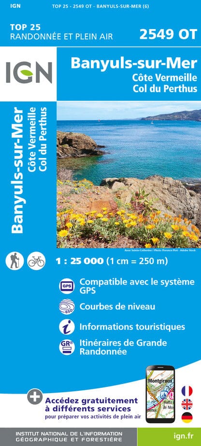 Carte TOP 25 n° 2549 OT - Banyuls, Col du Perthus & Côte Vermeille | IGN carte pliée IGN 