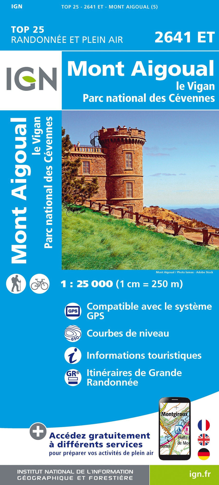 Carte TOP 25 n° 2641 ET - Mont Aigoual, Le Vigan, PNR des Cévennes | IGN carte pliée IGN 