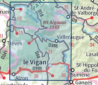 Carte TOP 25 n° 2641 ET - Mont Aigoual, Le Vigan, PNR des Cévennes | IGN carte pliée IGN 