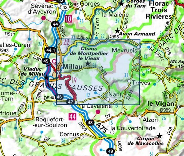 Carte TOP 25 n° 2641 OT - Millau, Gorges de la Dourbie, Causse Noir | IGN carte pliée IGN 