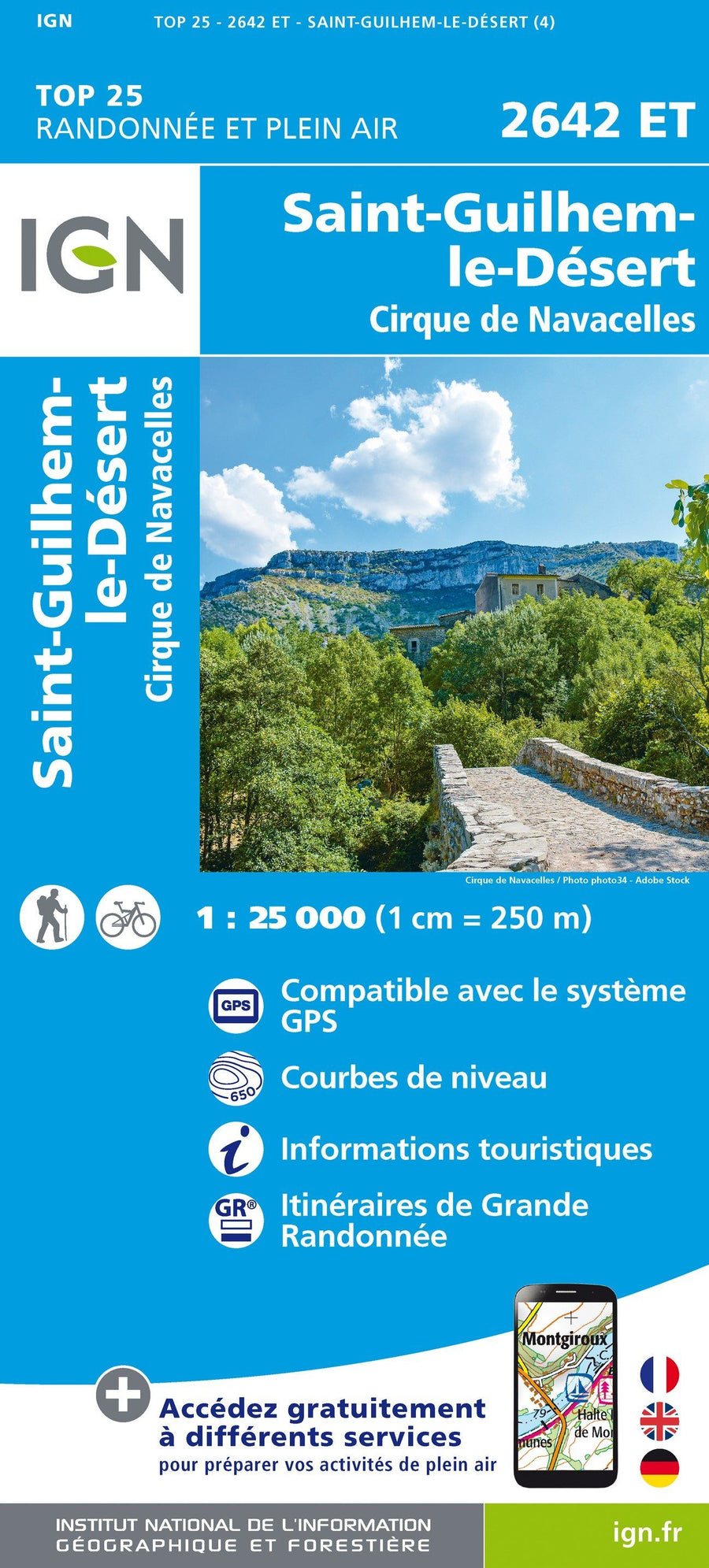 Carte TOP 25 n° 2642 ET - St-Guilhem-le-Désert, Cirque de Navacelles | IGN carte pliée IGN 