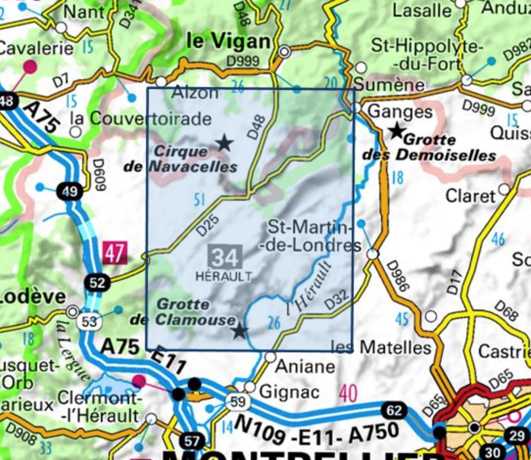 Carte TOP 25 n° 2642 ET - St-Guilhem-le-Désert, Cirque de Navacelles | IGN carte de randonnée IGN