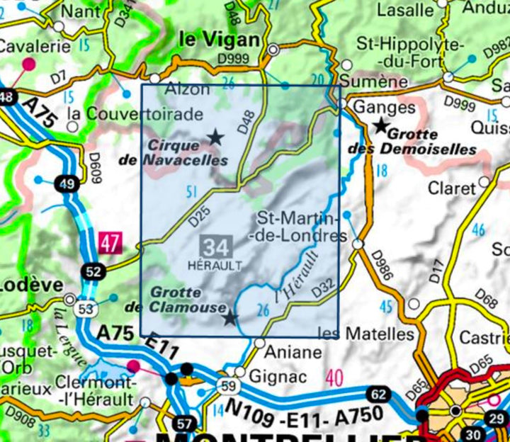 Carte TOP 25 n° 2642 ET - St-Guilhem-le-Désert, Cirque de Navacelles | IGN carte pliée IGN 