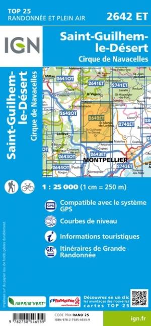 Carte TOP 25 n° 2642 ET - St-Guilhem-le-Désert, Cirque de Navacelles | IGN carte pliée IGN 
