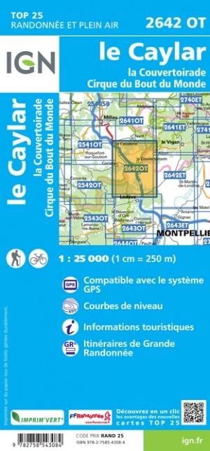 Carte TOP 25 n° 2642 OT - Le Caylar, La Couvertoirade, Cirque du Bout du Monde | IGN carte pliée IGN 