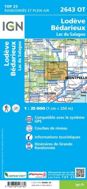 Carte TOP 25 n° 2643 OT - Lodève, Bédarieux, Lac du Salagou | IGN carte de randonnée IGN