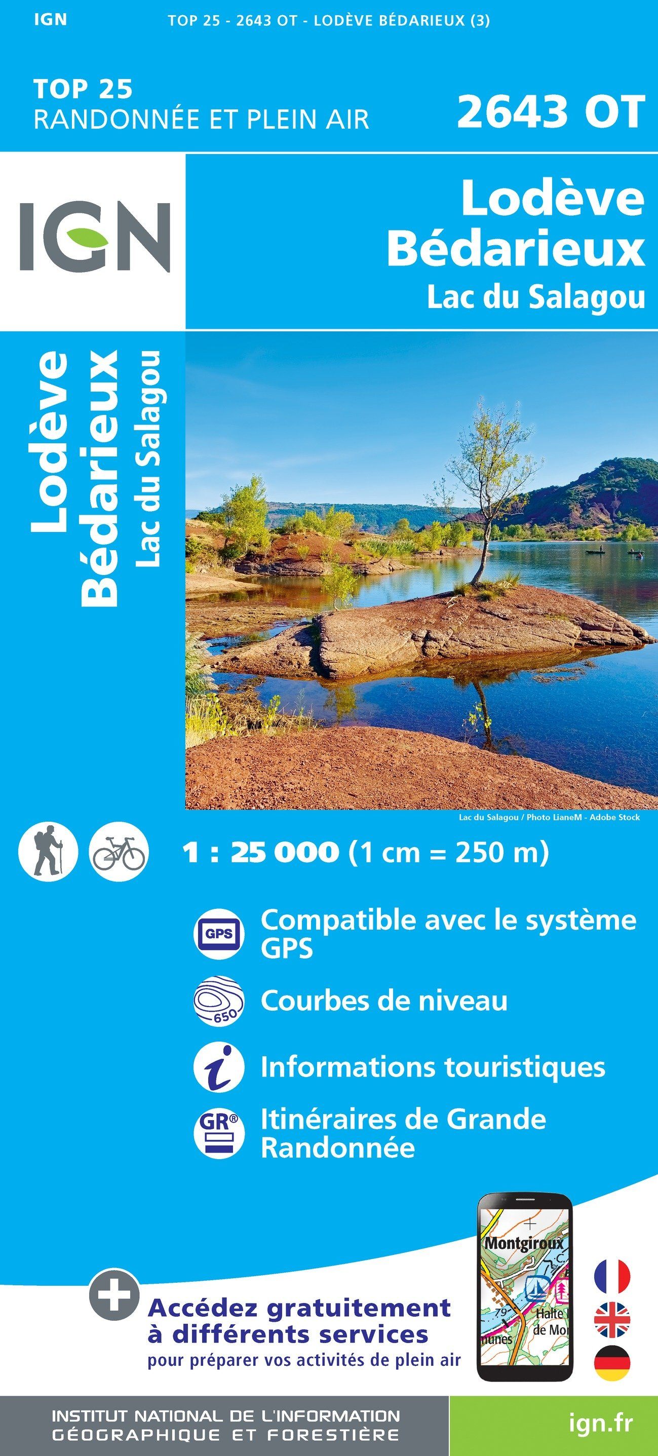 Carte TOP 25 n° 2643 OT - Lodève, Bédarieux, Lac du Salagou | IGN carte de randonnée IGN