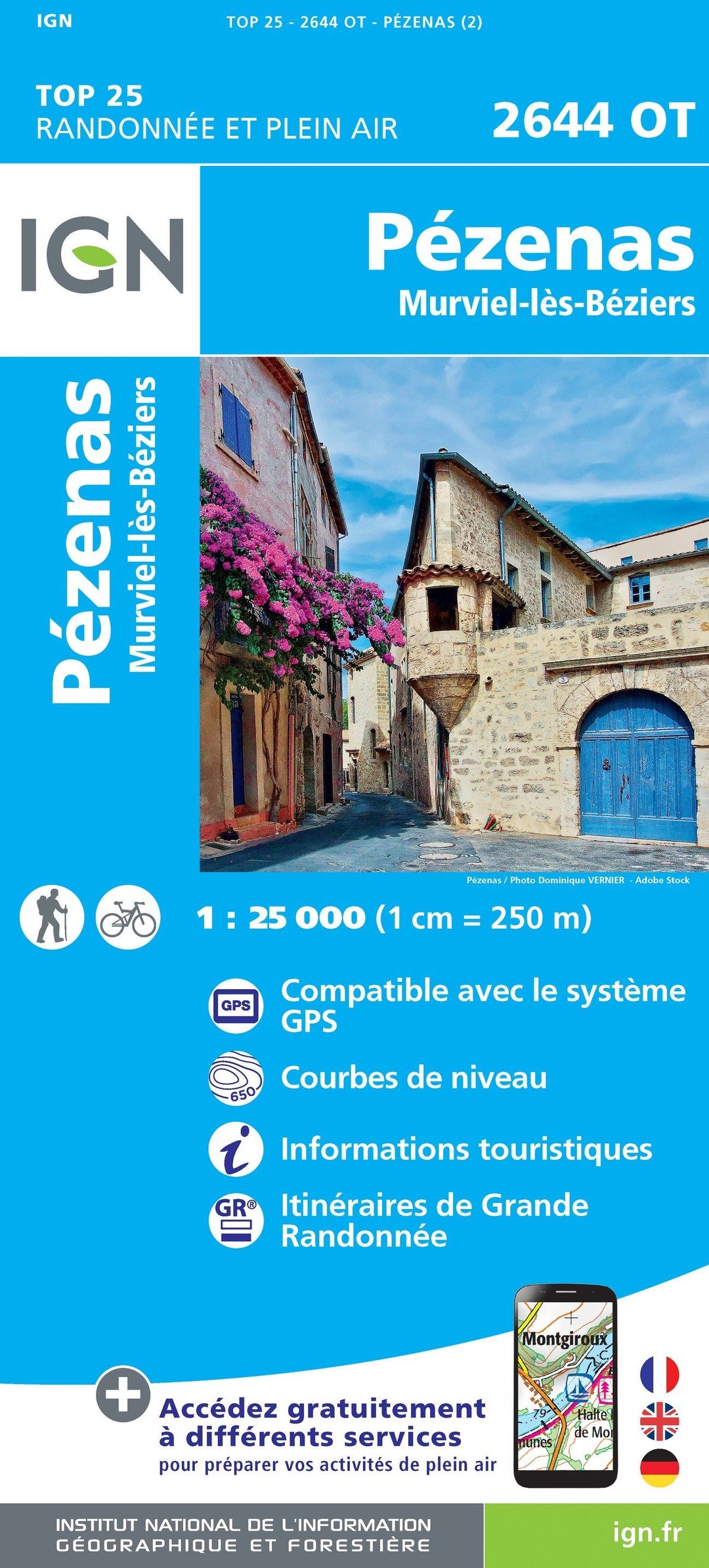 Carte TOP 25 n° 2644 OT - Pézenas, Murviel-lès-Béziers | IGN carte pliée IGN 