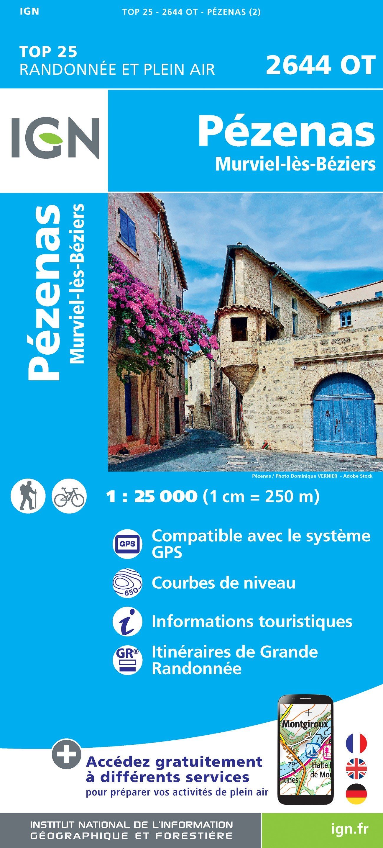 Carte TOP 25 n° 2644 OT - Pézenas, Murviel-lès-Béziers | IGN carte de randonnée IGN