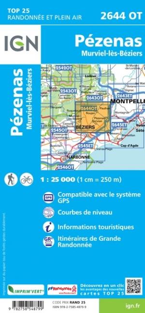 Carte TOP 25 n° 2644 OT - Pézenas, Murviel-lès-Béziers | IGN carte pliée IGN 