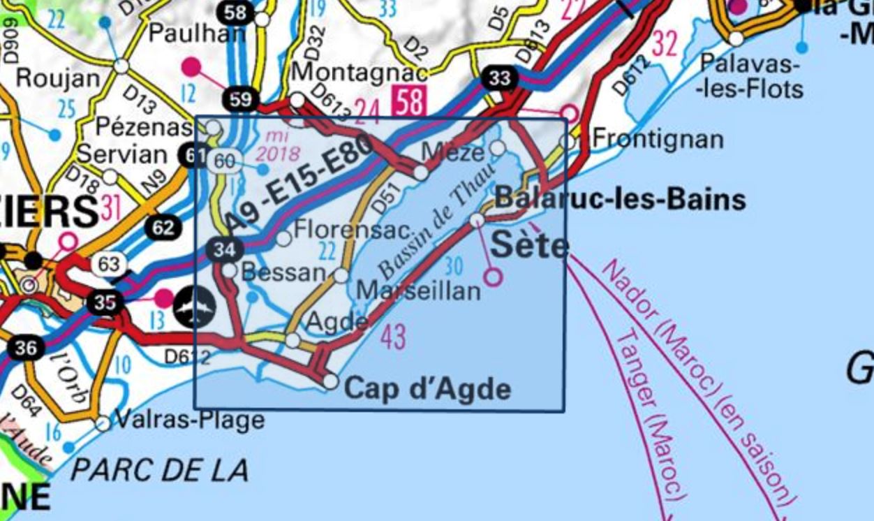 Carte TOP 25 n° 2645 ET - Sète, Cap d'Agde, Etang de Thau | IGN carte de randonnée IGN
