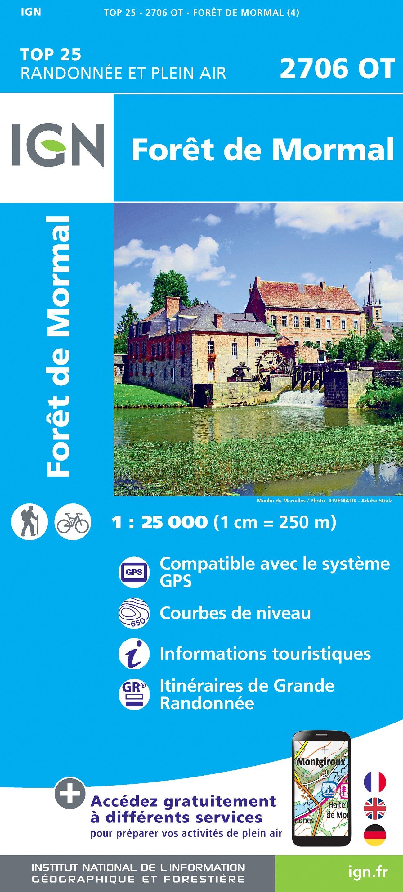 Carte TOP 25 n° 2706 OT - Forêt de Mormal | IGN carte de randonnée IGN