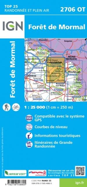 Carte TOP 25 n° 2706 OT - Forêt de Mormal | IGN carte de randonnée IGN