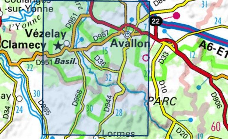 Carte TOP 25 n° 2722 ET - Avallon, Vézelay et PNR du Morvan - VERSION MURALE ET PLASTIFIEE | IGN carte murale roulée (en tube) IGN