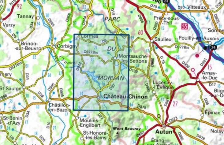 Carte TOP 25 n° 2723 ET - Château-Chinon, Lac des Settons et PNR du Morvan | IGN carte de randonnée IGN