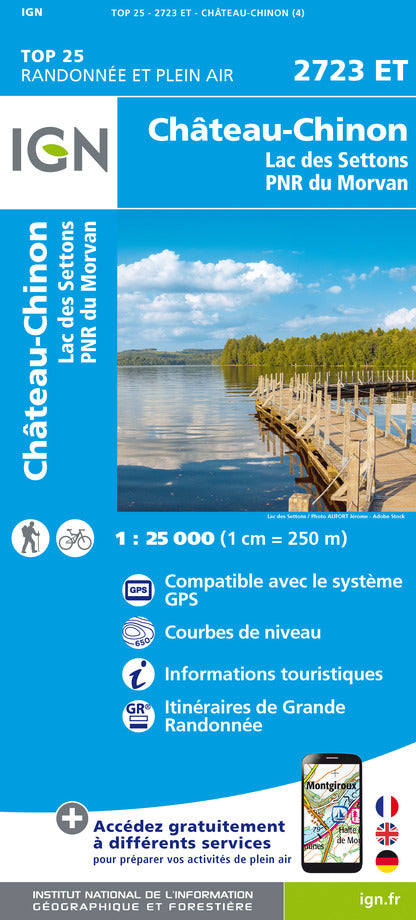 Carte TOP 25 n° 2723 ET - Château-Chinon, Lac des Settons et PNR du Morvan | IGN carte de randonnée IGN
