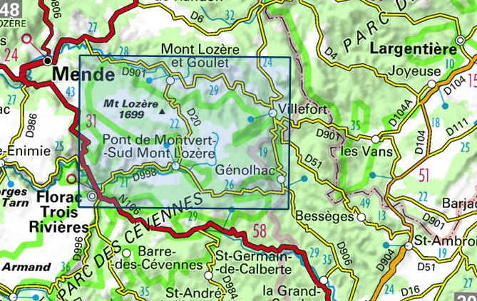 Carte TOP 25 n° 2739 OT - Mont Lozère, Florac, Parc national des Cévennes | IGN carte de randonnée IGN
