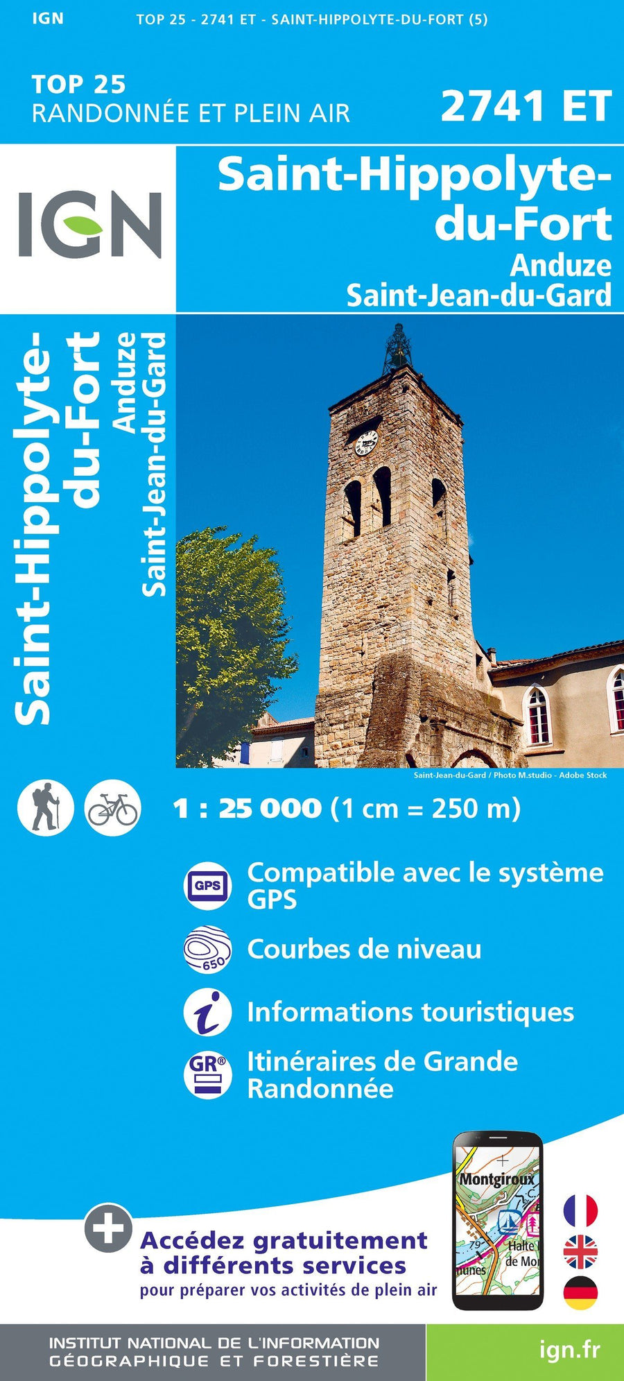 Carte TOP 25 n° 2741 ET - St-Hippolyte-du-Fort, Anduze, St-Jean-du-Gard | IGN carte pliée IGN 